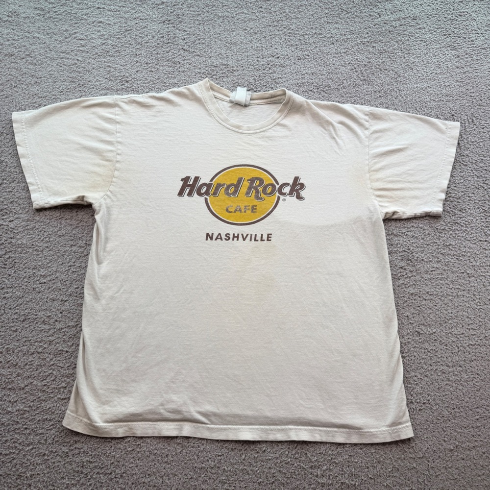 Vintage Hard Rock Cafe Nashville T-Shirt Tan Graphic Tee Mens XL 6123